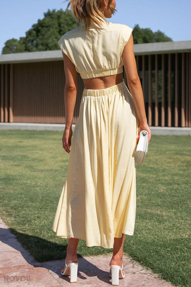 Women's Summer Cutout Turtleneck Dress | Elegant Midi
