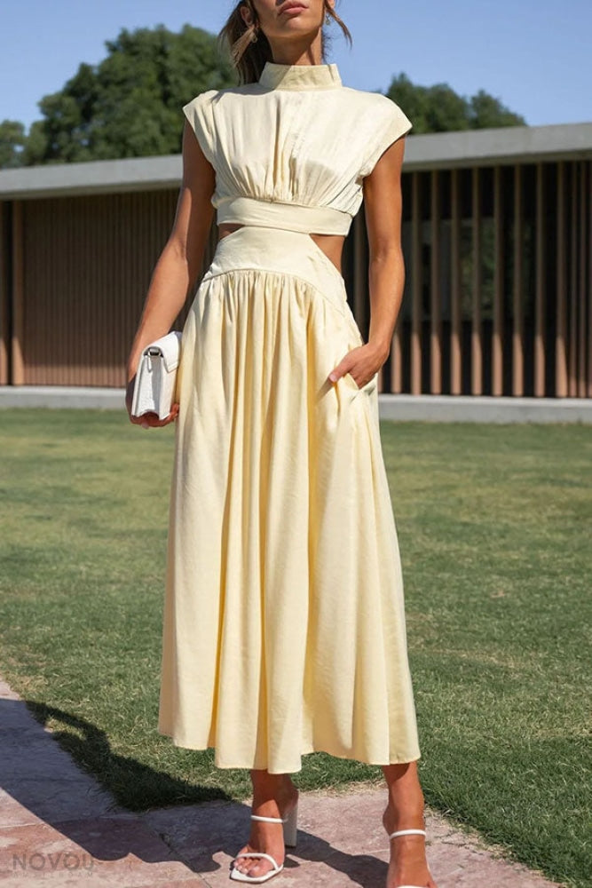 Women's Summer Cutout Turtleneck Dress | Elegant Midi