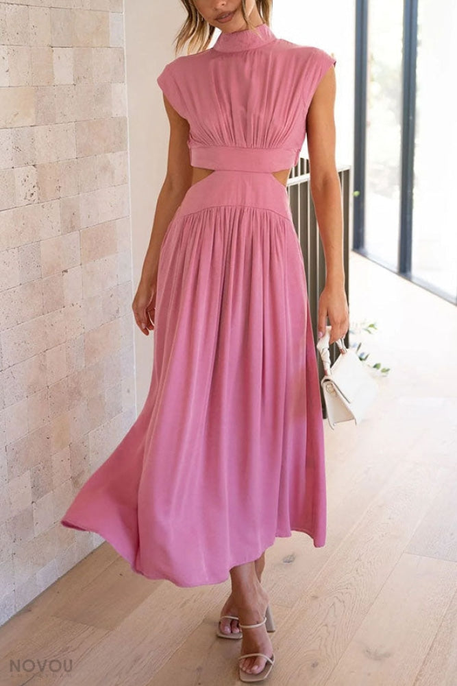 Women's Summer Cutout Turtleneck Dress | Elegant Midi