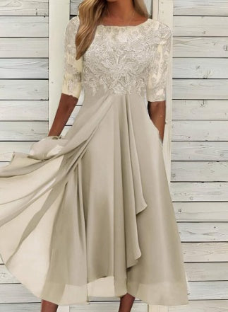Robe de cocktail Élégante en Chiffon & Dentelle pour femme | Midi