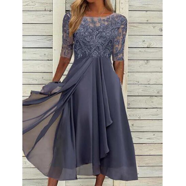 Robe de cocktail Élégante en Chiffon & Dentelle pour femme | Midi