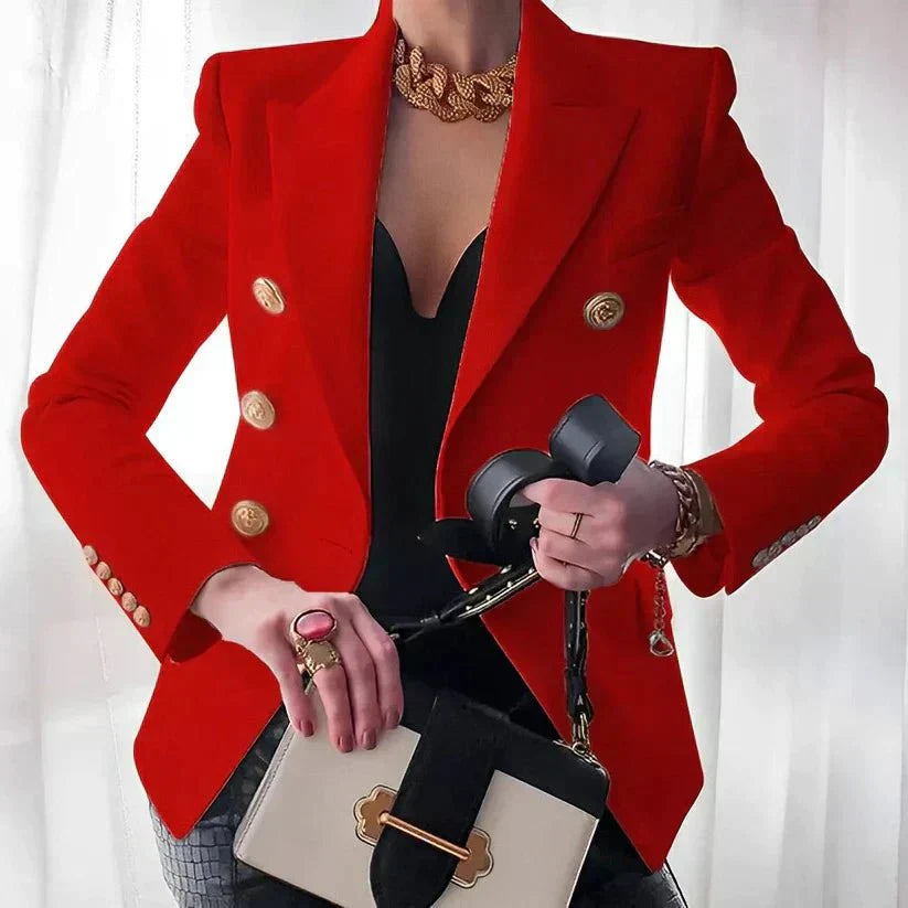 Women's Double Breasted Blazer | Elegant Design with Gold Buttons 