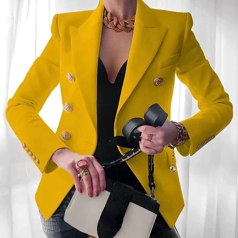 Women's Double Breasted Blazer | Elegant Design with Gold Buttons 