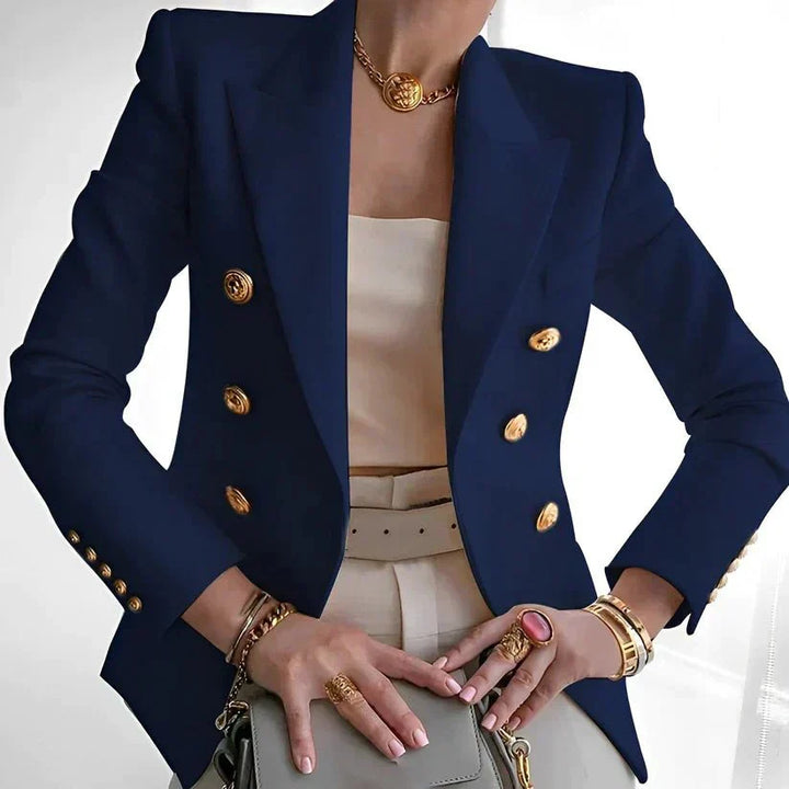 Women's Double Breasted Blazer | Elegant Design with Gold Buttons 