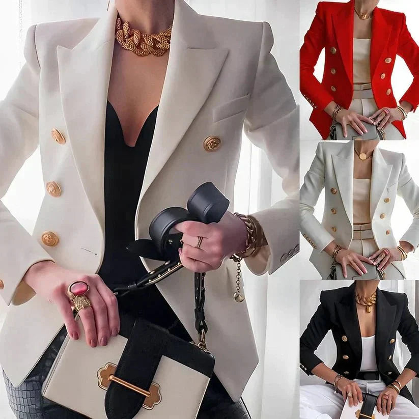 Women's Double Breasted Blazer | Elegant Design with Gold Buttons 