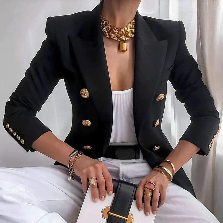 Women's Double Breasted Blazer | Elegant Design with Gold Buttons 