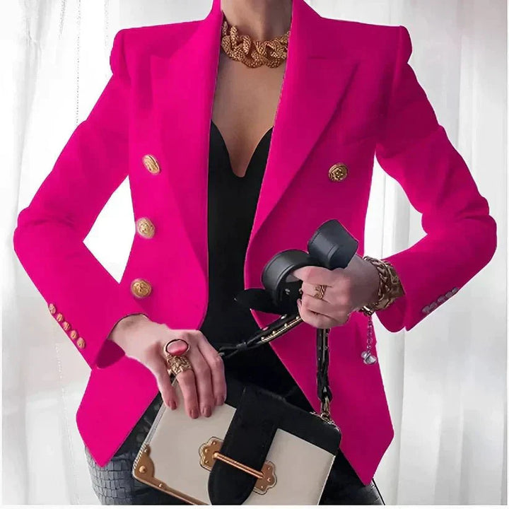 Women's Double Breasted Blazer | Elegant Design with Gold Buttons 