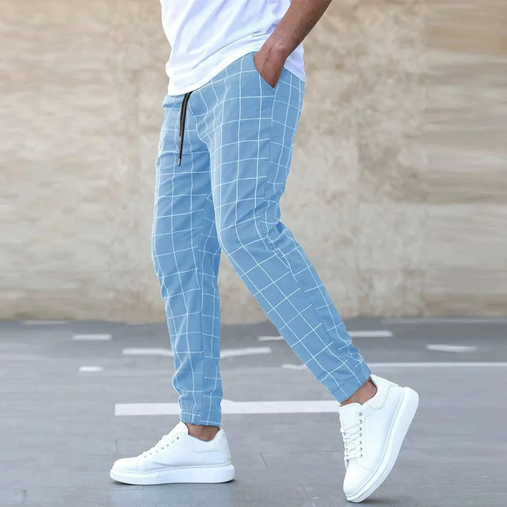 Pantalon Carreaux Ajusté Pour Hommes | Toucher Doux
