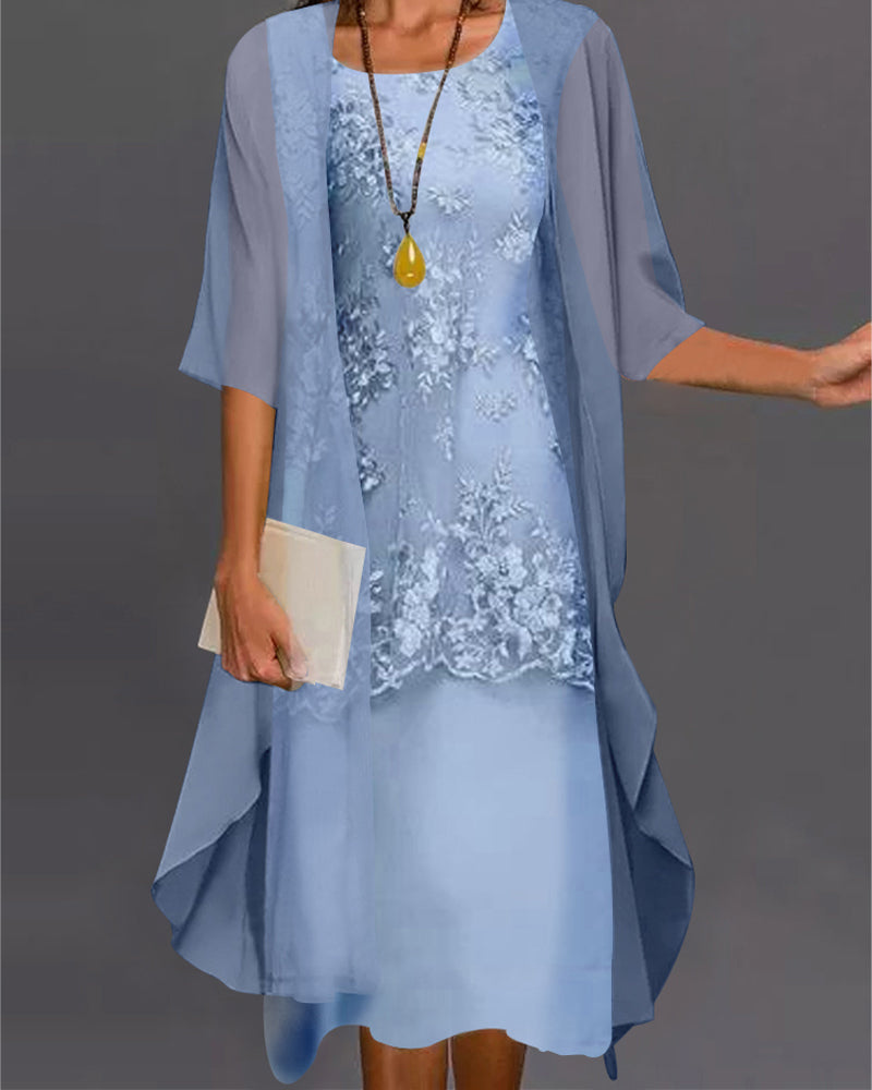 Robe à fleurs deux pièces pour femme, coupe midi idéale pour l'été et les journées décontractées