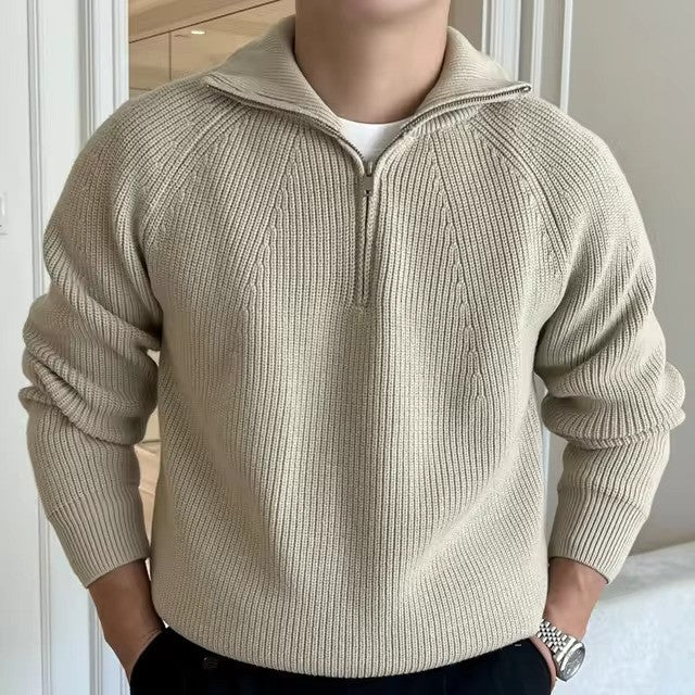 Pull zippé en coton | Col quart