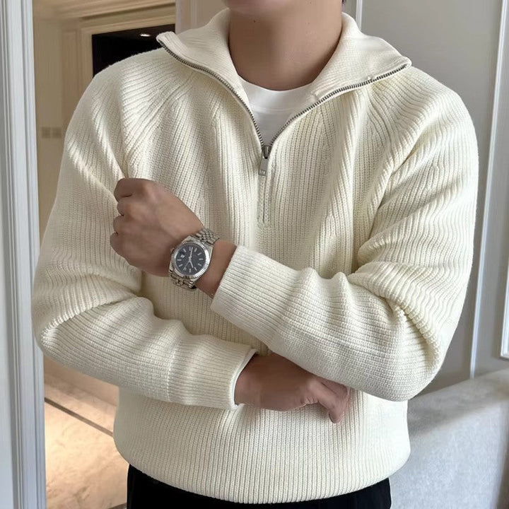 Pull zippé en coton | Col quart