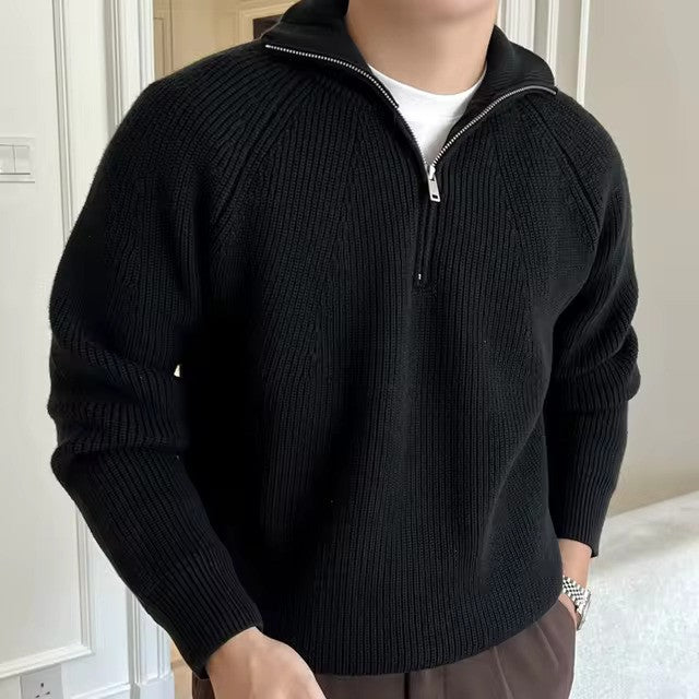 Pull zippé en coton | Col quart