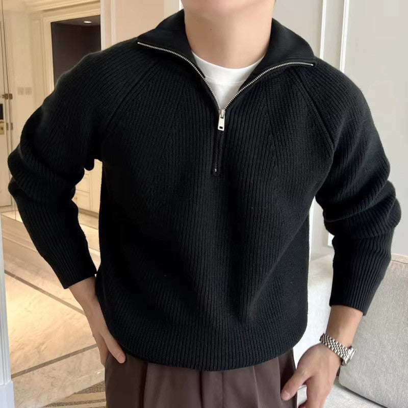 Pull zippé en coton | Col quart