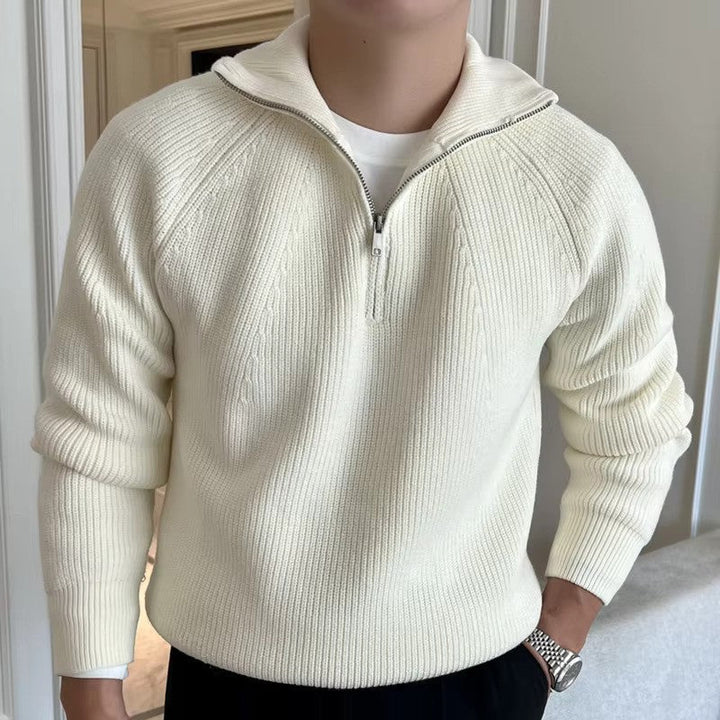 Pull zippé en coton | Col quart