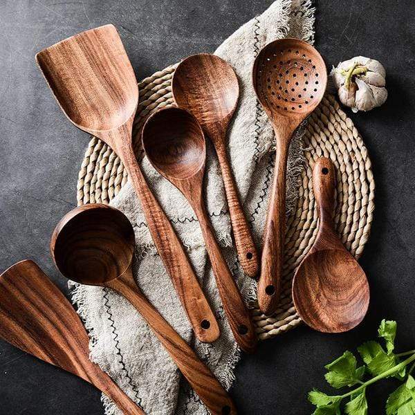 Handcrafted teak wood kitchen utensils | 7 sets