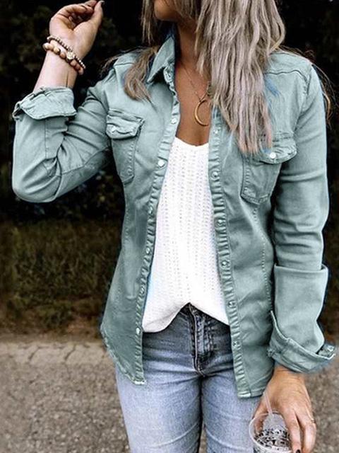 Women's Casual Denim Jacket | Button-Up Shirt Style 