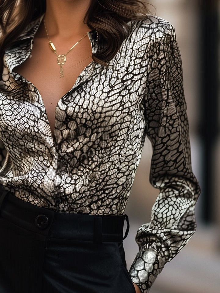 Chemisier Satin Imprimé Moderne | Motif Serpent Classique