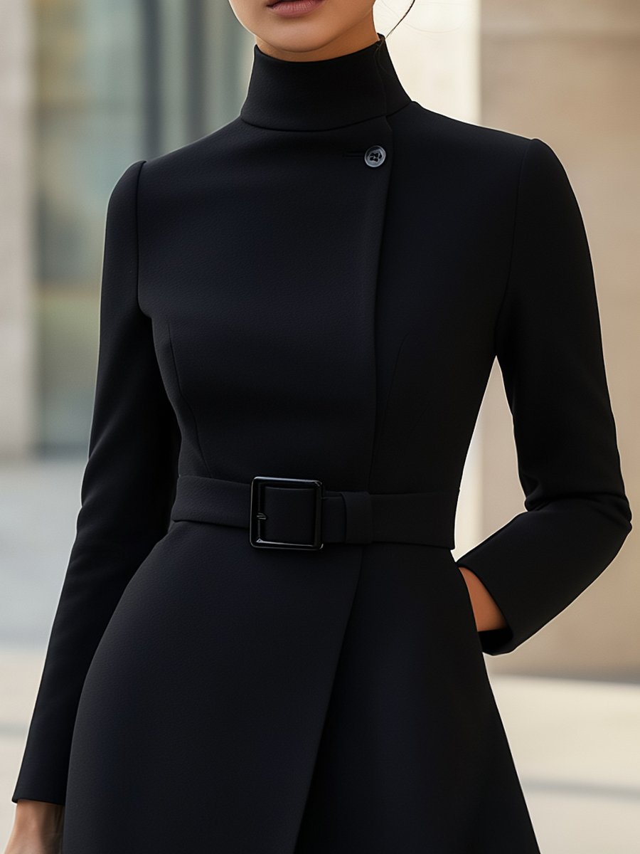 Robe Blazer Ceinturée à Col Montant pour Femme | Midi