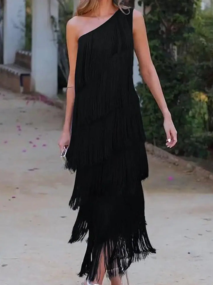 Robe Femme Élégante à Franges Andalouses | Asymétrique