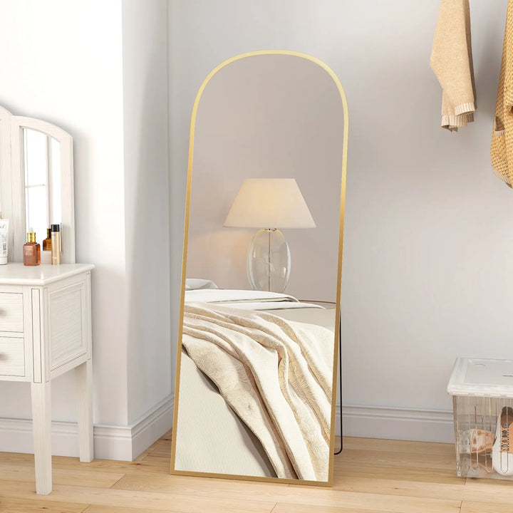 Miroir en Arche Sur Pied | 162,6 x 61 cm | Miroir Plein-Pied | Doré