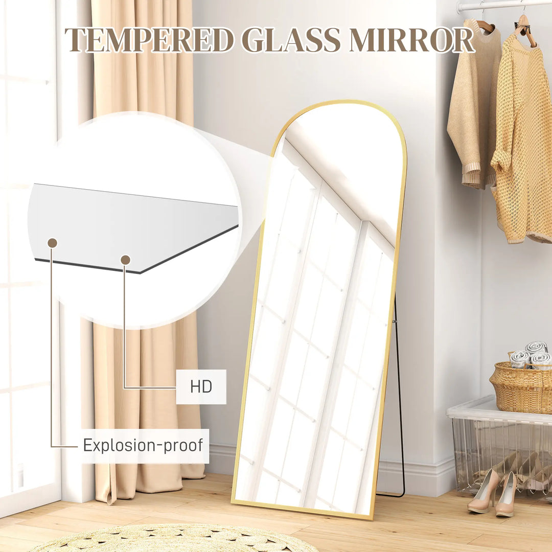 Miroir en Arche Sur Pied | 162,6 x 61 cm | Miroir Plein-Pied | Doré