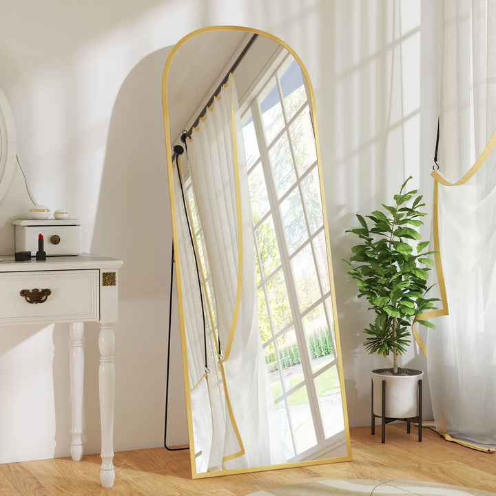 Miroir en Arche Sur Pied | 162,6 x 61 cm | Miroir Plein-Pied | Doré