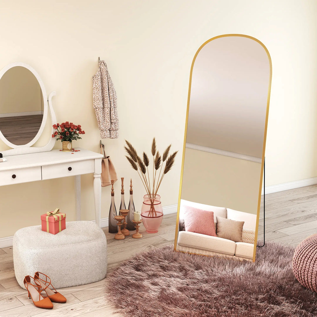 Miroir en Arche Sur Pied | 162,6 x 61 cm | Miroir Plein-Pied | Doré