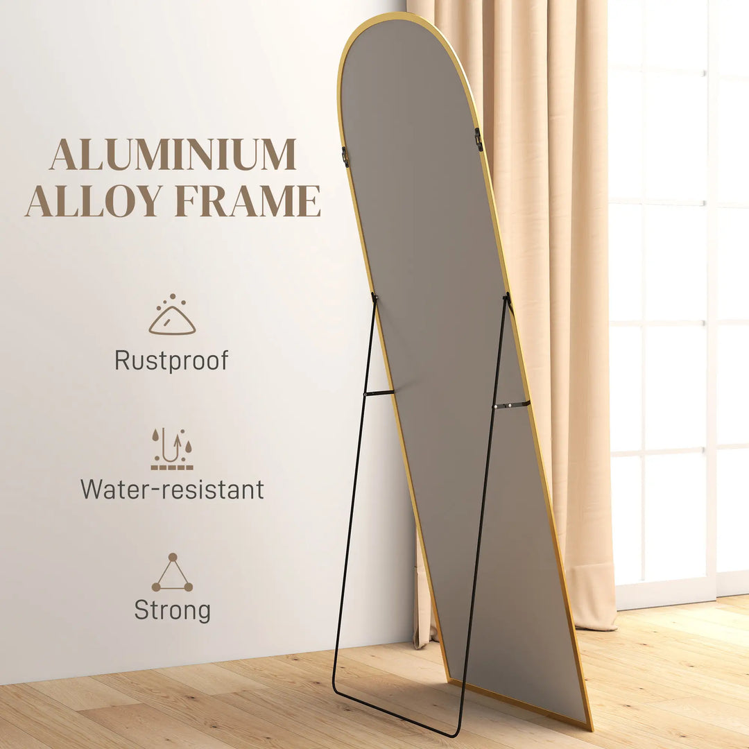 Miroir en Arche Sur Pied | 162,6 x 61 cm | Miroir Plein-Pied | Doré