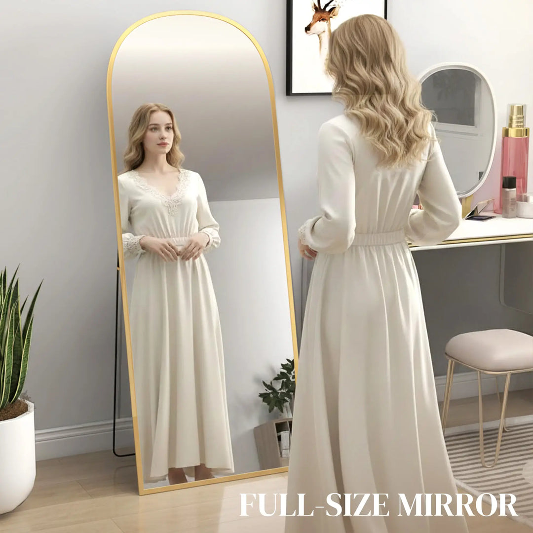 Miroir en Arche Sur Pied | 162,6 x 61 cm | Miroir Plein-Pied | Doré