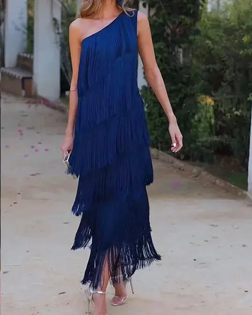 Robe Femme Élégante à Franges Andalouses | Asymétrique