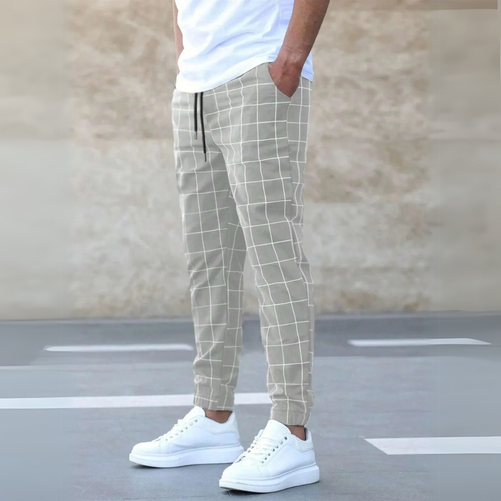Pantalon Carreaux Ajusté Pour Hommes | Toucher Doux