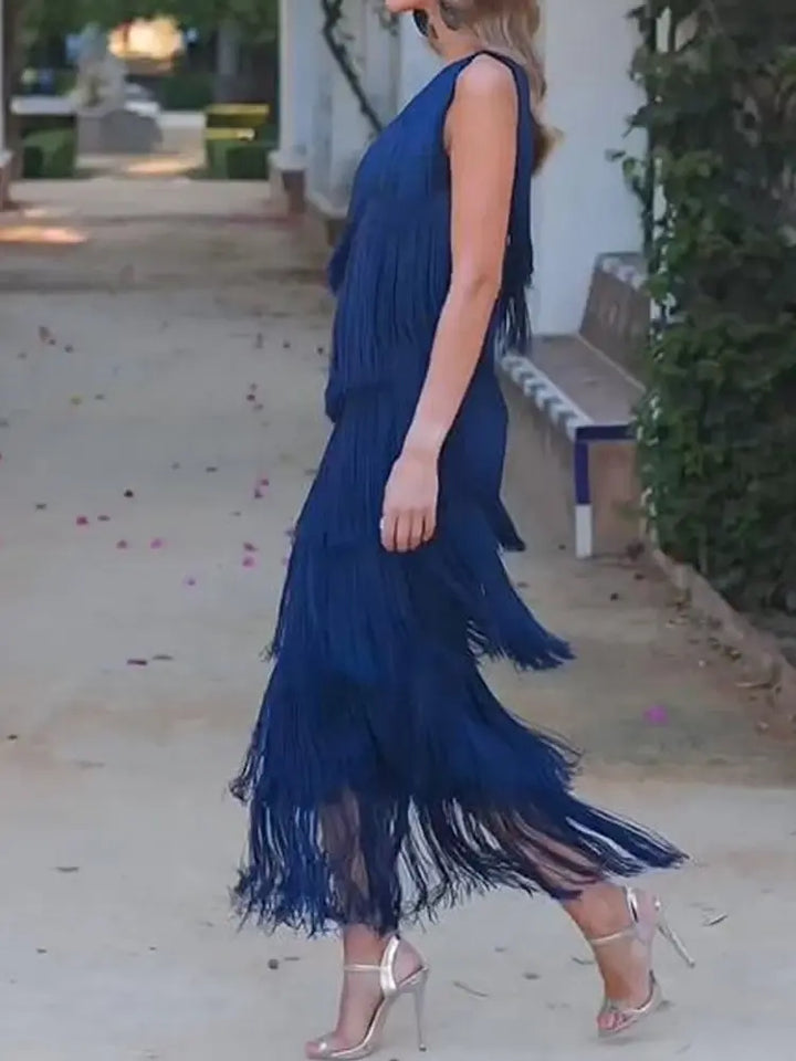 Robe Femme Élégante à Franges Andalouses | Asymétrique