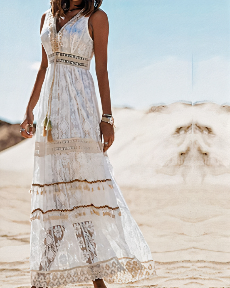 Robe d'été bohème longue en dentelle pour femme, parfaite pour une allure romantique et légère