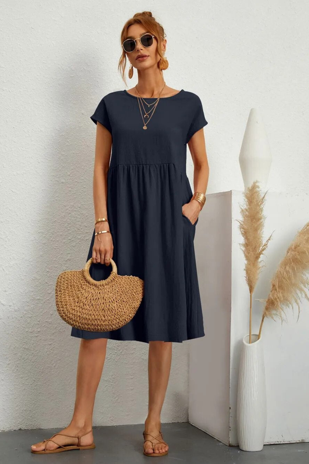Robe bohème midi pour femme, style estival chic, idéale pour l'été