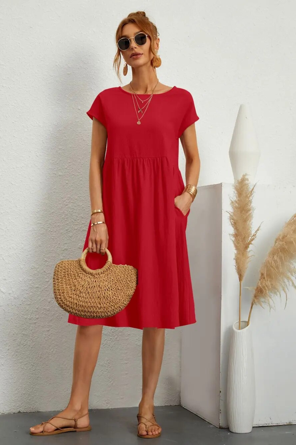 Robe bohème midi pour femme, style estival chic, idéale pour l'été