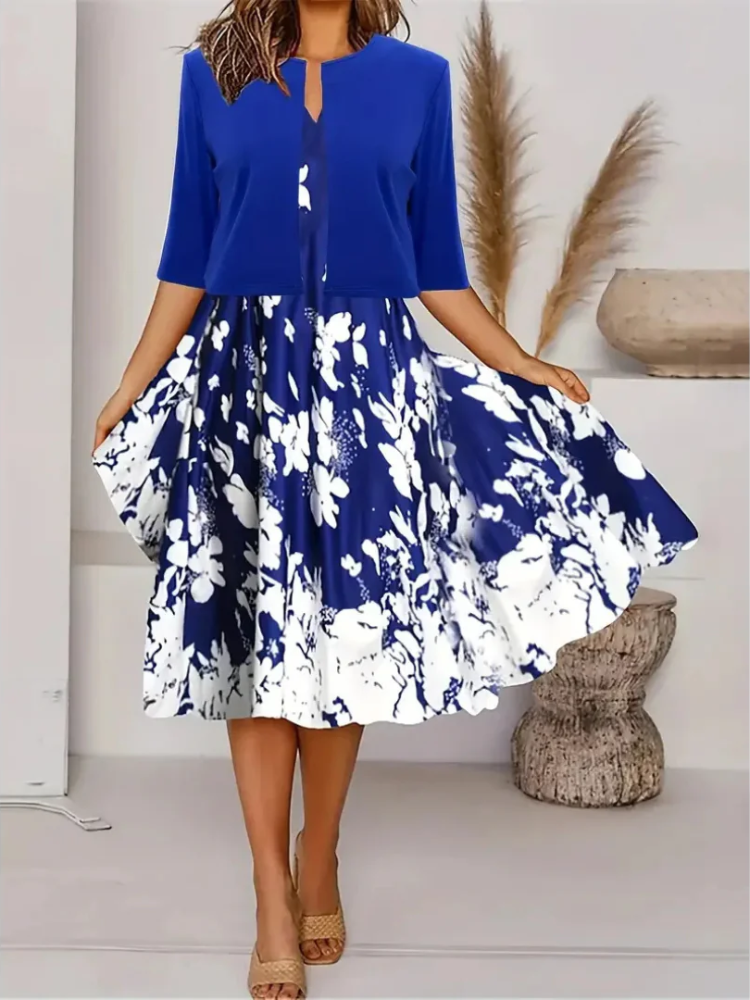 Robe d'été élégante pour femme avec cardigan assorti, coupe midi idéale pour les journées ensoleillées