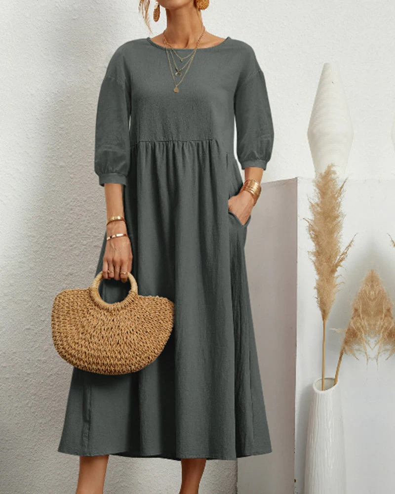 Robe d'été midi décontractée pour femme, à manches longues, idéale pour l'été et les journées de détente.         