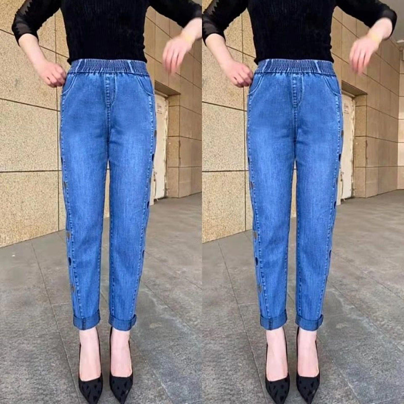 Jean Femme Extensible Brodé | Taille Haute
