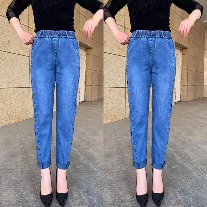 Jean Femme Extensible Brodé | Taille Haute