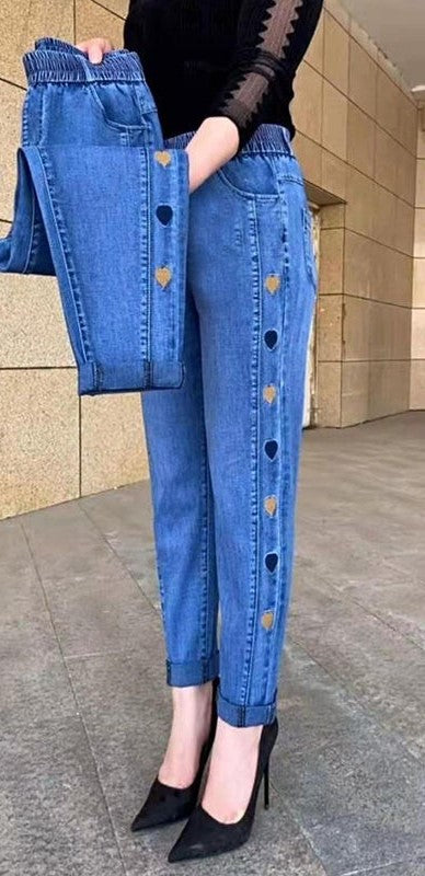 Jean Femme Extensible Brodé | Taille Haute