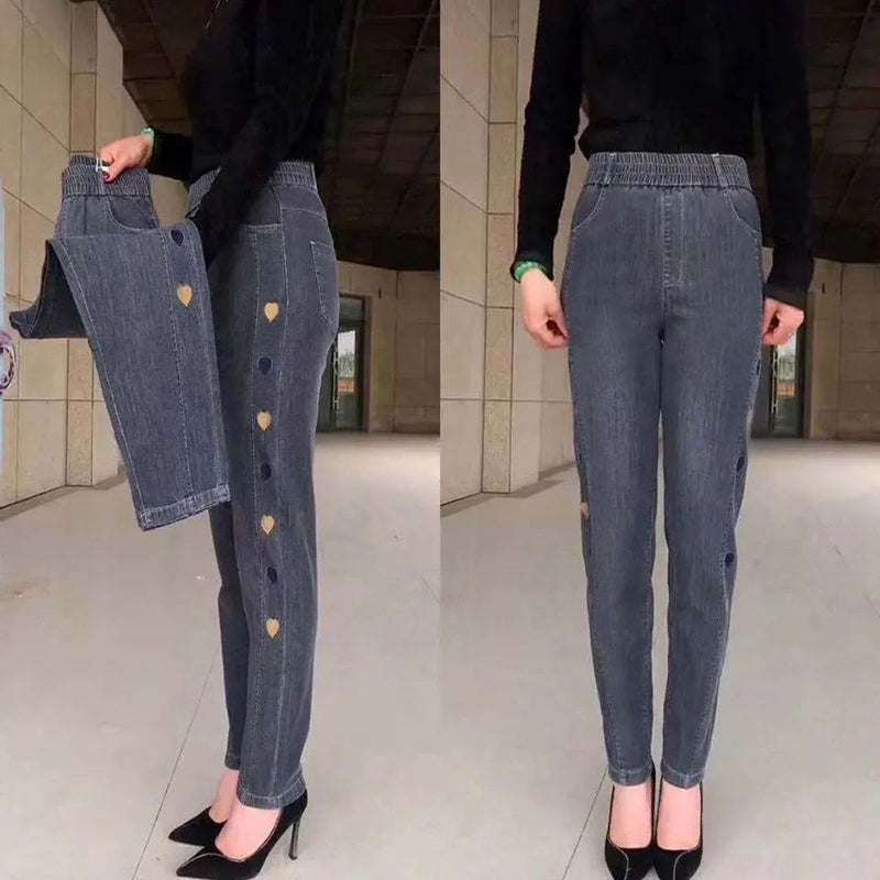 Jean Femme Extensible Brodé | Taille Haute