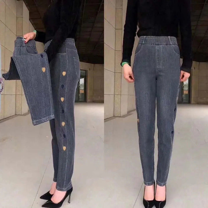 Jean Femme Extensible Brodé | Taille Haute