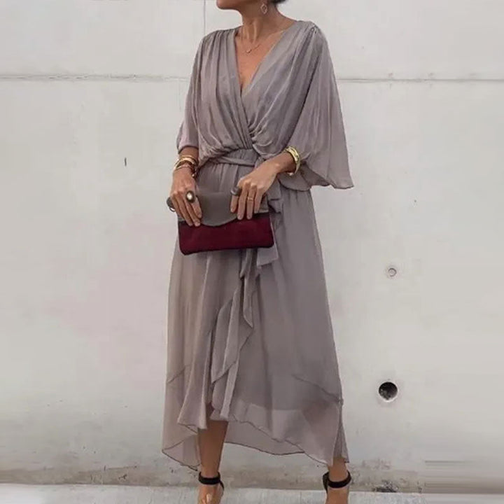 Robe Ceinturée Élégante Col V Pour Femme | Midi