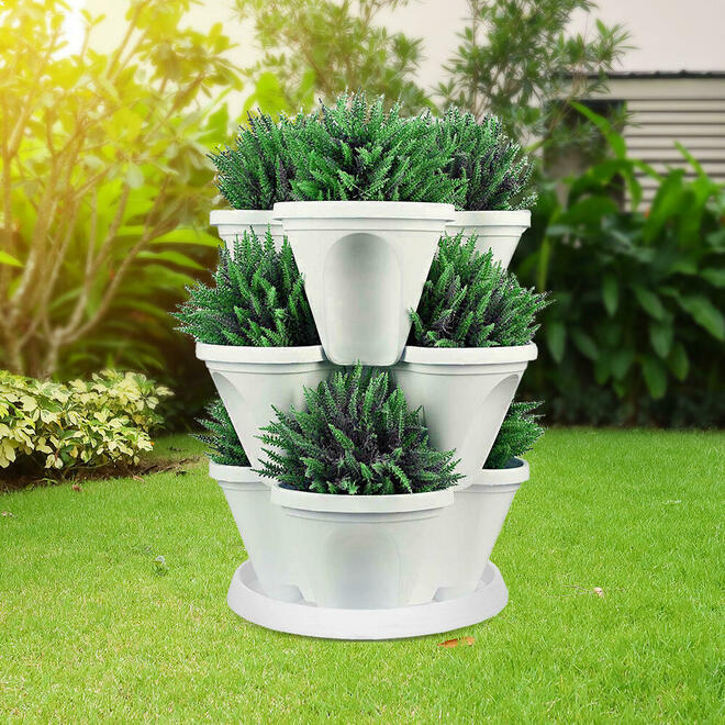 Pot De Jardin Empilable | Jardinière Verticale Auto-Arrosante | Jardinage De Fleurs Et Légumes | 3 Niveaux