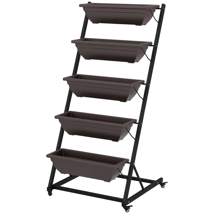 Jardinière Verticale à 5 Niveaux | 5 Bacs | Roulettes | Extérieur | Marron