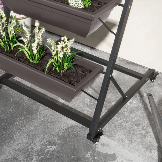 Jardinière Verticale à 5 Niveaux | 5 Bacs | Roulettes | Extérieur | Marron