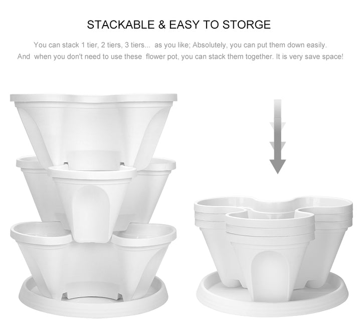 Pot De Jardin Empilable | Jardinière Verticale Auto-Arrosante | Jardinage De Fleurs Et Légumes | 3 Niveaux