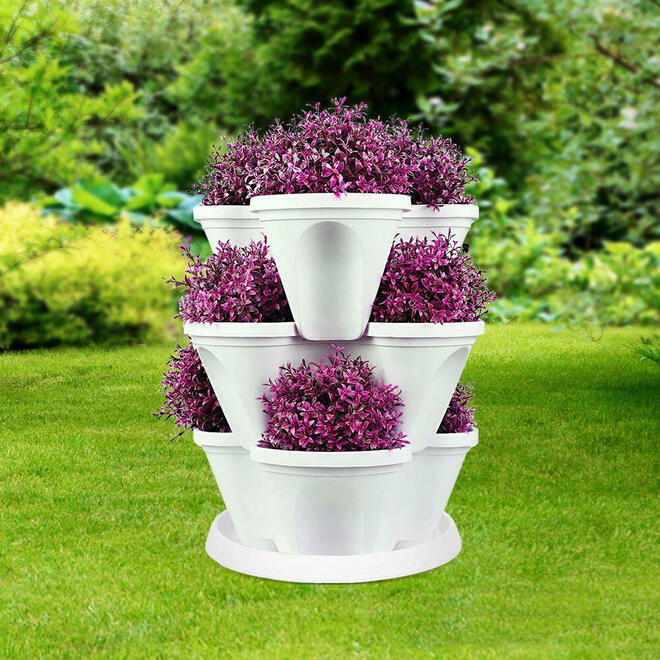 Pot De Jardin Empilable | Jardinière Verticale Auto-Arrosante | Jardinage De Fleurs Et Légumes | 3 Niveaux