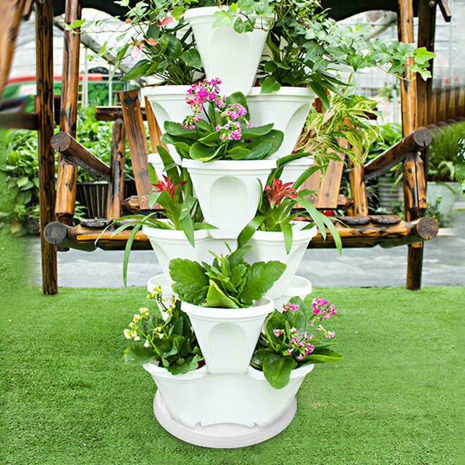 Pot De Jardin Empilable | Jardinière Verticale Auto-Arrosante | Jardinage De Fleurs Et Légumes | 3 Niveaux