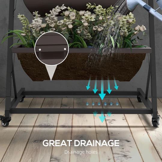Jardinière Verticale à 5 Niveaux | 5 Bacs | Roulettes | Extérieur | Marron